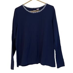 Lands End Blue Long Sleeve Pajama Top Large‎